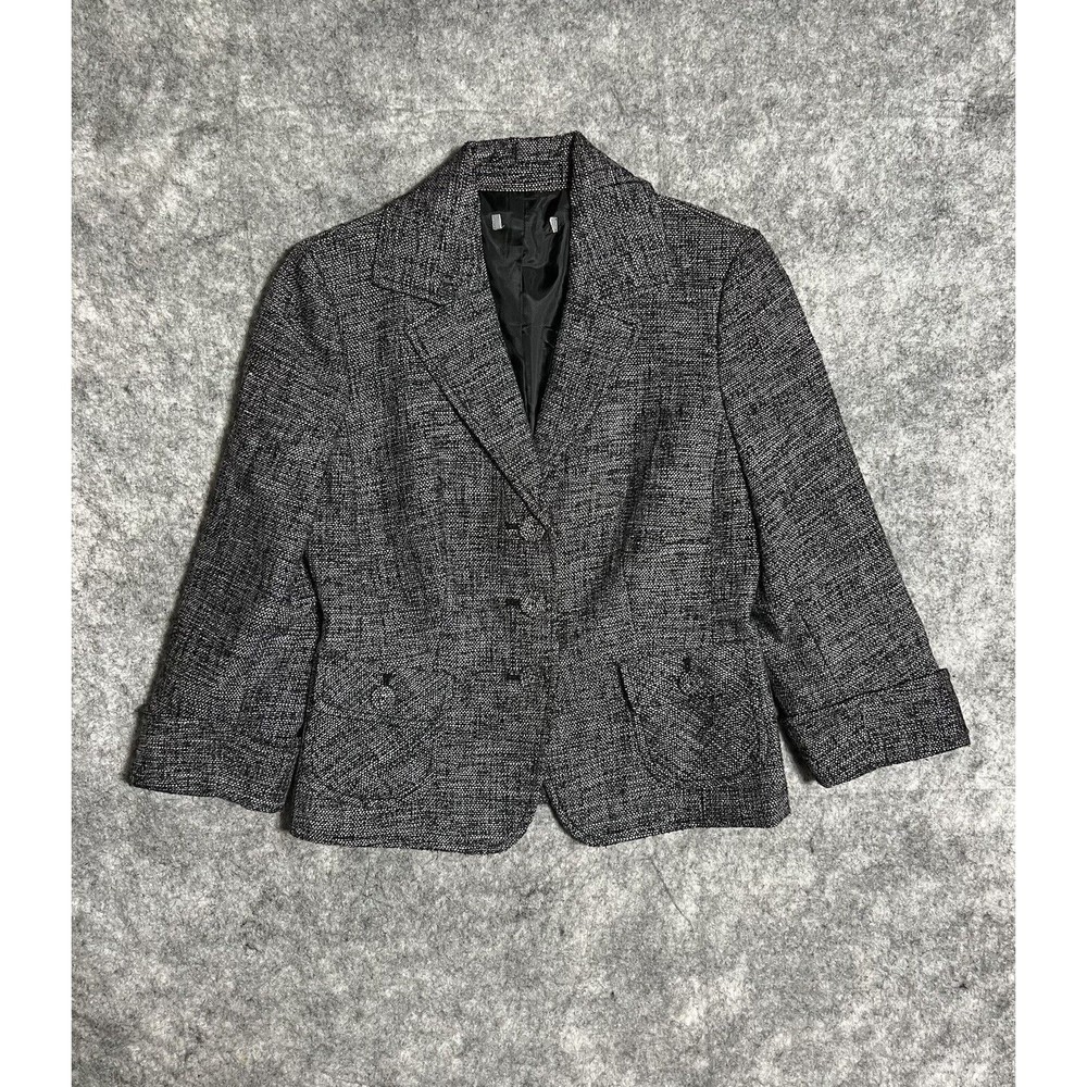 Ann Taylor Petites Tweed Blazer Jacket Women's 0P Gray Covered Buttons